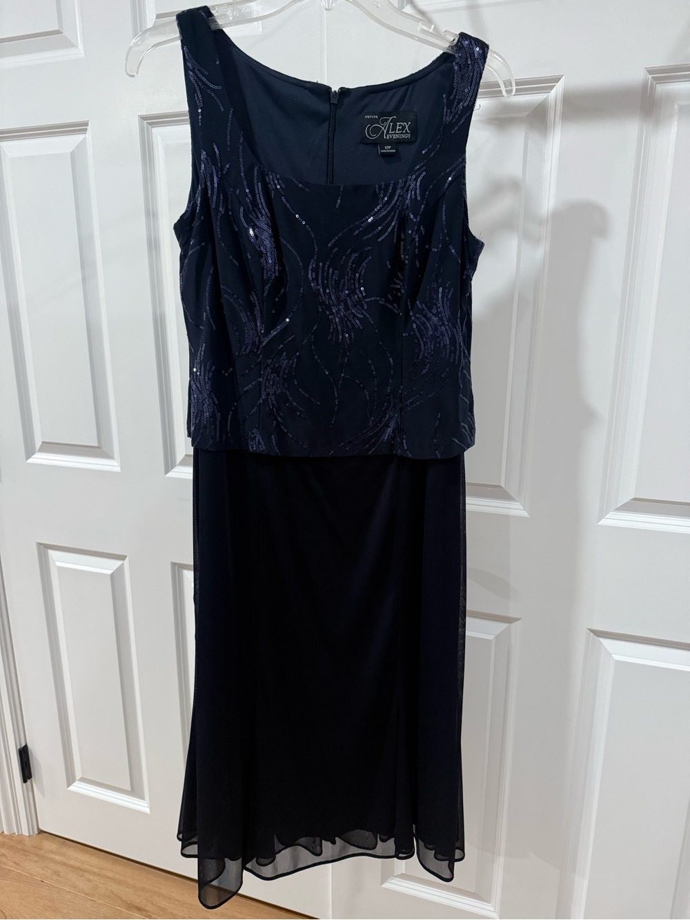 Alex Evenings Navy Sequin Overlay Maxi Dress